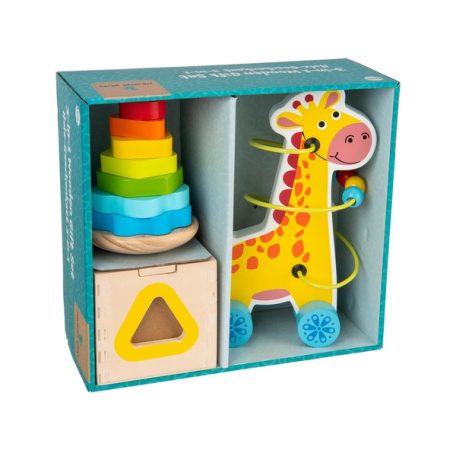 3-in-1 Wooden Gift Set- 3 az 1-ben fa guruló zsiráf